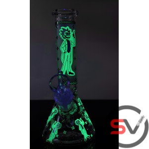 RICK AND MORTY MAD SCIENTIST GLASS BEAKER With ICE CATCHER 8inch (GLOW IN DARK)